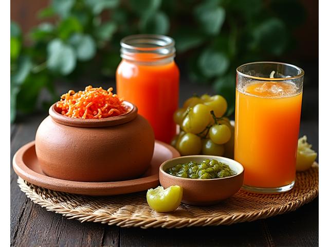 Iba't ibang uri ng Filipino fermented foods tulad ng burong isda, bagoong, atchara, at tuba, na ipinapakita nang maayos sa tradisyunal na banga at lalagyan.