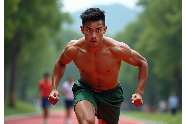 A determined Filipino athlete training, representing strength and endurance