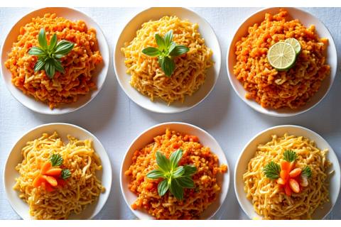 Iba't ibang uri ng plant-based pancit na may colorful na gulay at toasted garlic.