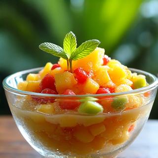 Plant-based na pagkaing pampalamig sa tag-init, tulad ng prutas at sariwang salad.