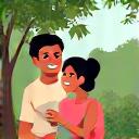 Nakangiting pamilyang Pilipino na nagpapahinga sa hardin.