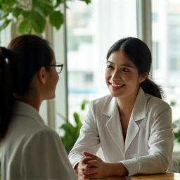 Isang Bagwis Ridge nutritionist na nakikipag-usap sa isang client, nagpapahiwatig ng personalized at empathetic na coaching session.