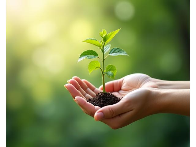 Filipina woman holding a symbolic plant, representing growth and fertility, in a caring gesture.
